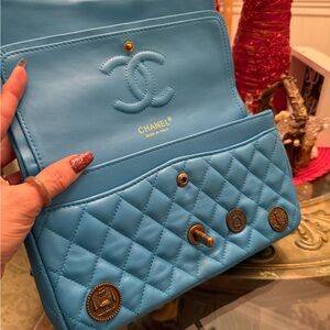 Auth rare Chanel Blue Quilted lucky charm -cities limited edition Women's Bag